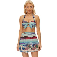 Wave Japanese Mount Fuji Vintage Style Bikini Top And Skirt Set  by Grandong