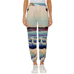 Wave Japanese Mount Fuji Women s Cropped Drawstring Pants by Grandong