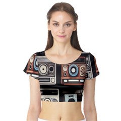 Retro Cameras Old Vintage Antique Short Sleeve Crop Top