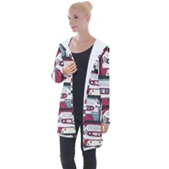 Music Symbols Rock Music Seamless Pattern Longline Hooded Cardigan by Ndabl3x