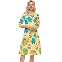 Seamless Pattern With Cute Dinosaurs Character Classy Knee Length Dress by Ndabl3x