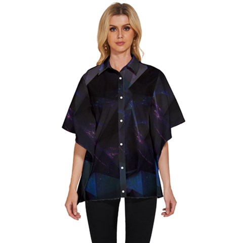 Abstract, Black, Purple, Women s Batwing Button Up Shirt by nateshop