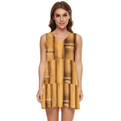 Brown Bamboo Texture  Tiered Sleeveless Mini Dress