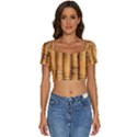 Brown Bamboo Texture  Short Sleeve Square Neckline Crop Top  View1