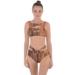 Brown Wooden Texture Bandaged Up Bikini Set  by nateshop