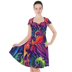 Colorful Floral Patterns, Abstract Floral Background Cap Sleeve Midi Dress by nateshop