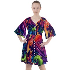 Colorful Floral Patterns, Abstract Floral Background Boho Button Up Dress by nateshop