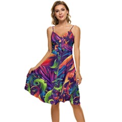 Colorful Floral Patterns, Abstract Floral Background Sleeveless Tie Front Chiffon Dress by nateshop