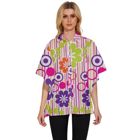 Colorful Flowers Pattern Floral Patterns Women s Batwing Button Up Shirt by nateshop