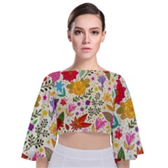 Colorful Flowers Pattern, Abstract Patterns, Floral Patterns Tie Back Butterfly Sleeve Chiffon Top by nateshop