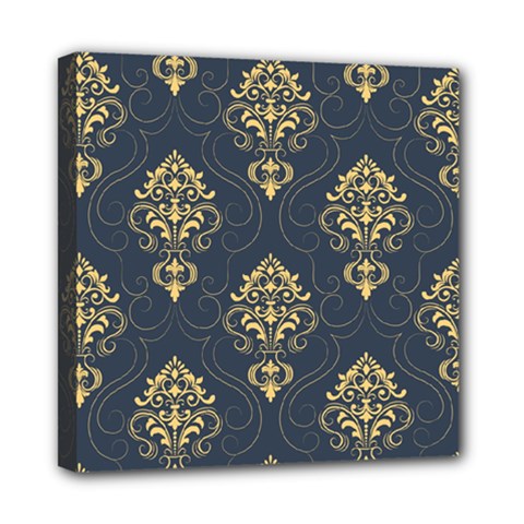 Floral Damask Pattern Texture, Damask Retro Background Mini Canvas 8  X 8  (stretched) by nateshop