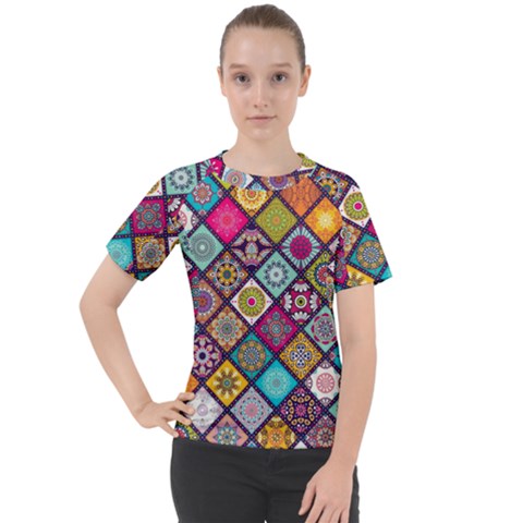 Pattern, Colorful, Floral, Patter, Texture, Tiles Women s Sport Raglan T-shirt by nateshop