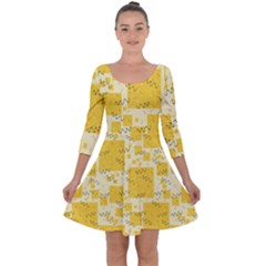 Party Confetti Yellow Squares Quarter Sleeve Skater Dress by Proyonanggan