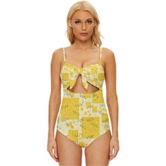 Party Confetti Yellow Squares Knot Front One-piece Swimsuit by Proyonanggan