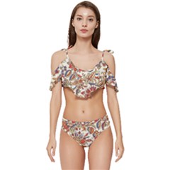 Retro Paisley Patterns, Floral Patterns, Background Ruffle Edge Tie Up Bikini Set	