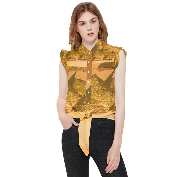 Pyramids Egypt Pyramid Desert Sand Frill Detail Shirt