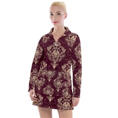 Vintage Floral Pattern, Purple Vintage Women s Long Sleeve Casual Dress by nateshop