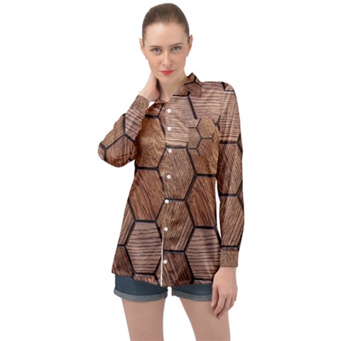 Wooden Triangles Texture, Wooden ,texture, Wooden Long Sleeve Satin Shirt by nateshop