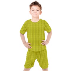 Yellow Lego Texture Macro, Yellow Dots Background Kids  T-shirt And Shorts Set by nateshop