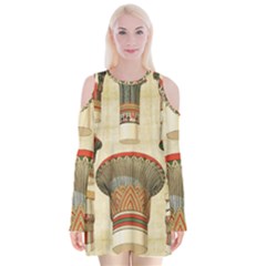 Egyptian Architecture Column Velvet Long Sleeve Shoulder Cutout Dress by Proyonanggan