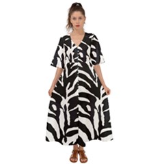 Zebra-black White Kimono Sleeve Boho Dress by nateshop