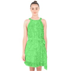 Green-2 Halter Collar Waist Tie Chiffon Dress by nateshop