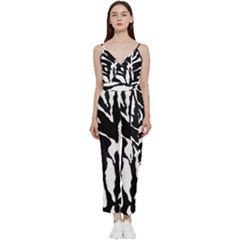 Zebra-black White V-neck Camisole Jumpsuit by nateshop