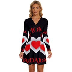 Mom And Dad, Father, Feeling, I Love You, Love Long Sleeve Deep V Mini Dress  by nateshop