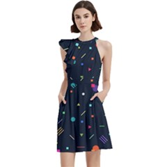 Abstract Minimalism Digital Art, Cocktail Party Halter Sleeveless Dress With Pockets