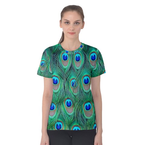 Feather, Bird, Pattern, Peacock, Texture Women s Cotton T-shirt by nateshop