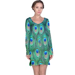Feather, Bird, Pattern, Peacock, Texture Long Sleeve Nightdress by nateshop