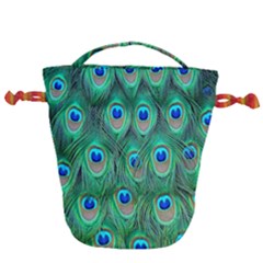 Feather, Bird, Pattern, Peacock, Texture Drawstring Bucket Bag by nateshop