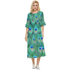 Feather, Bird, Pattern, Peacock, Texture Double Cuff Midi Dress by nateshop