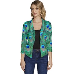 Feather, Bird, Pattern, Peacock, Texture Women s Casual 3/4 Sleeve Spring Jacket by nateshop