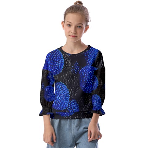 Berry, One,berry Blue Black Kids  Cuff Sleeve Top by nateshop