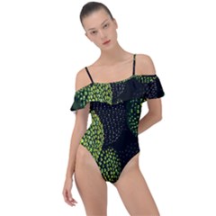 Berry,note, Green, Raspberries Frill Detail One Piece Swimsuit by nateshop