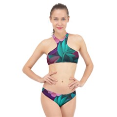 Eaves, Mate, Pink, Purple, Stock Wall High Neck Bikini Set by nateshop