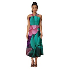 Eaves, Mate, Pink, Purple, Stock Wall Sleeveless Cross Front Cocktail Midi Chiffon Dress by nateshop