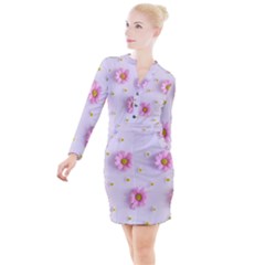 Springpurple Flower On A Purple Background Button Long Sleeve Dress by nateshop