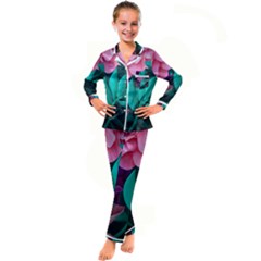 Flowers, Mate, Pink, Purple, Stock Wall Kids  Satin Long Sleeve Pajamas Set by nateshop