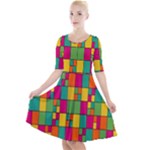 Abstract-background Quarter Sleeve A-Line Dress