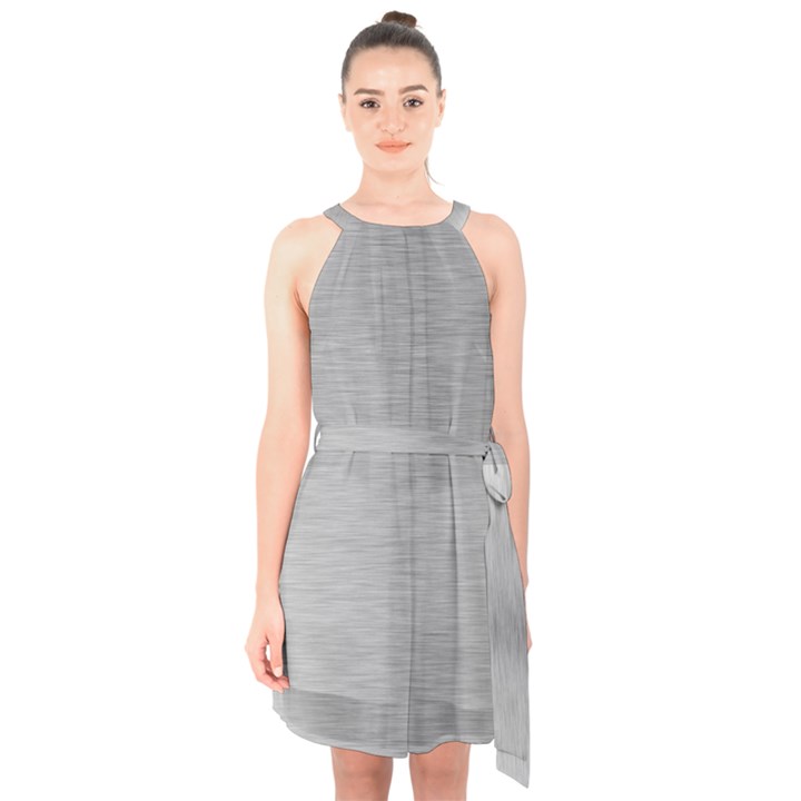 Aluminum Textures, Horizontal Metal Texture, Gray Metal Plate Halter Collar Waist Tie Chiffon Dress