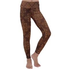 Brown Floral Pattern Floral Vintage Pattern, Brown Vintage Kids  Lightweight Velour Classic Yoga Leggings by nateshop