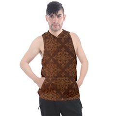 Brown Floral Pattern Floral Vintage Pattern, Brown Vintage Men s Sleeveless Hoodie by nateshop