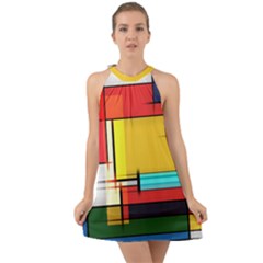 Multicolored Retro Abstraction, Lines Retro Background, Multicolored Mosaic Halter Tie Back Chiffon Dress by nateshop
