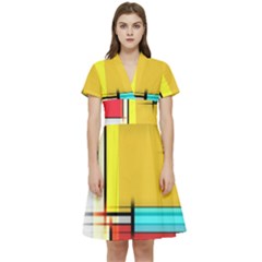 Multicolored Retro Abstraction, Lines Retro Background, Multicolored Mosaic Short Sleeve Waist Detail Dress by nateshop