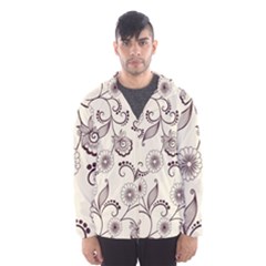 Retro Floral Texture, Light Brown Retro Background Men s Hooded Windbreaker by nateshop