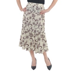 Retro Floral Texture, Light Brown Retro Background Midi Mermaid Skirt by nateshop