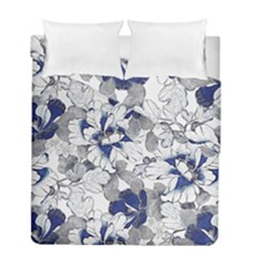 Retro Texture With Blue Flowers, Floral Retro Background, Floral Vintage Texture, White Background W Duvet Cover Double Side (full/ Double Size) by nateshop