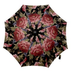 Retro Texture With Flowers, Black Background With Flowers Hook Handle Umbrellas (medium) by nateshop